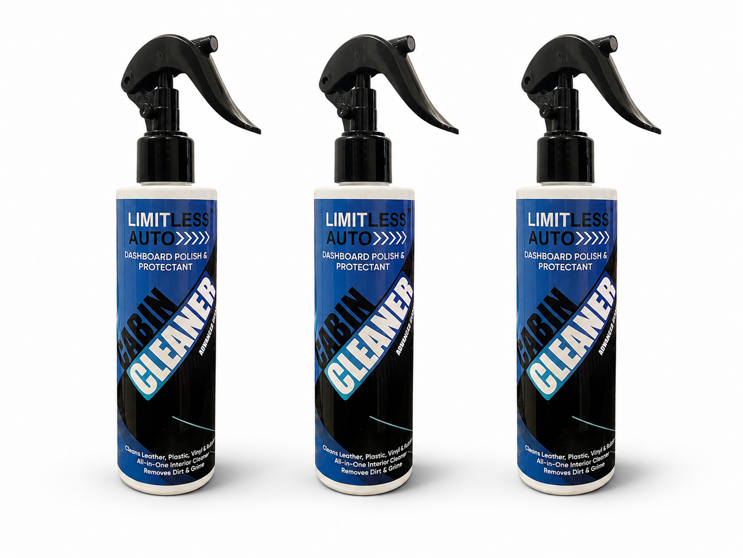 Limitless Auto | Cabin Cleaner Dashboard Polish & Protectant, All Purpose Liquid Spray, Clean (pack of 3)s Leather, Plastic, Vinyl & Rubber, 200ml